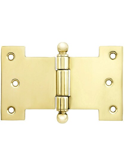 Solid-Brass Parliament Hinge with Ball Tips - 2 1/2 inch by 4 inch in Un-Lacquered Brass.